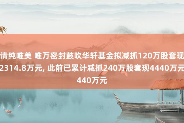 清纯唯美 唯万密封鼓吹华轩基金拟减抓120万股套现2314.8万元， 此前已累计减抓240万股套现4440万元
